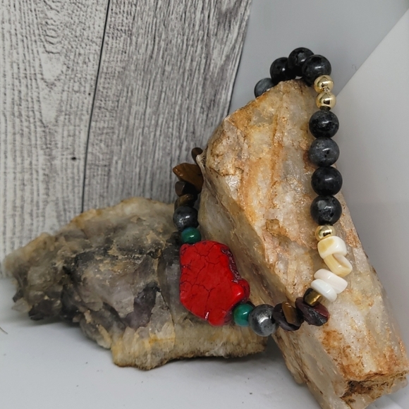 Boho Seashell Gemstone Anklet - Picture 2 of 3